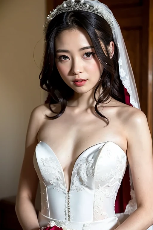 ((Late 30s)), ((Flat chest)), (Wedding dress), Japanese, Realistic