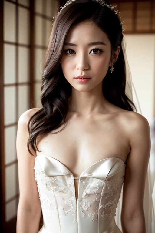 ((Late 30s)), ((Flat chest)), (Wedding dress), Japanese, Realistic