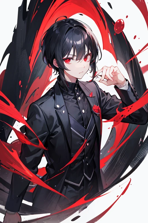 A man with black hair and red eyes