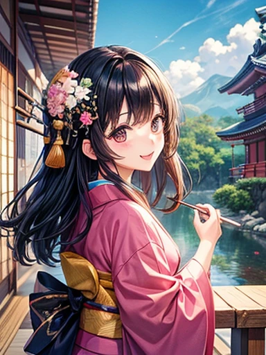 cute、Black-haired、Japanese、Staring at this、Fleeting、masterpiece、vivid、kimono、Laughter、kind