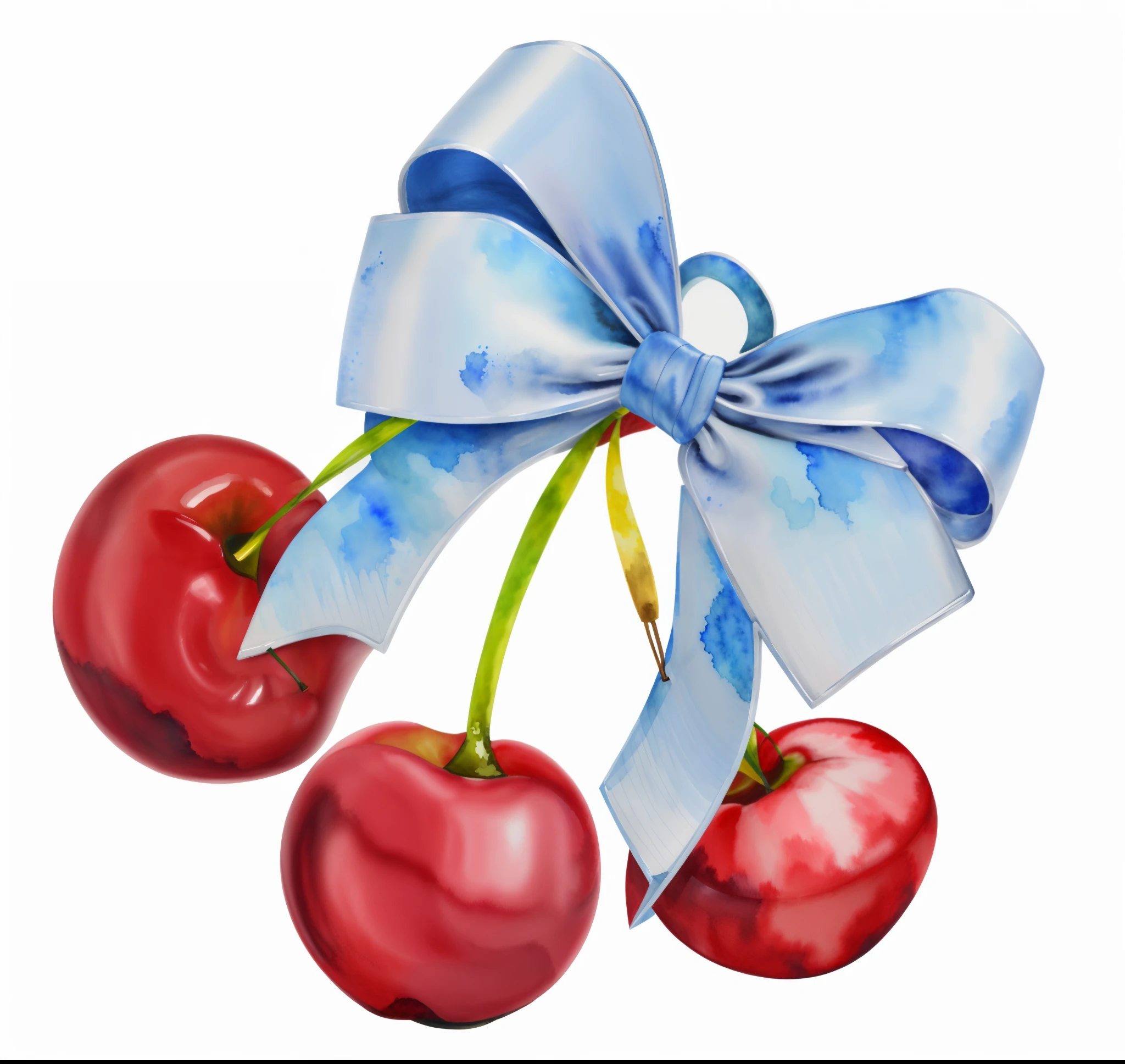 realistic watercolor volume of a bow with cherry (preservar meios tons)