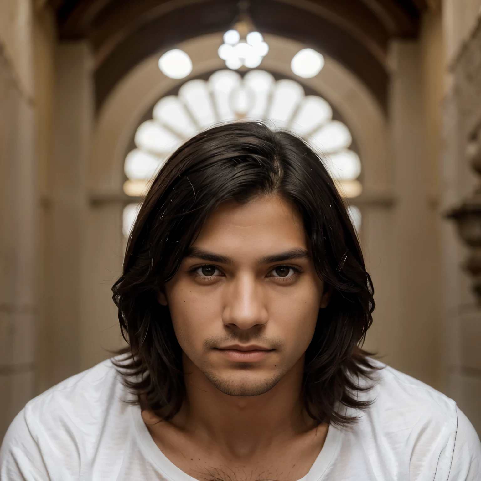 Hombre joven, cabello ?????, ojos negros, piel blanca palida, facciones finas rostro hermoso 