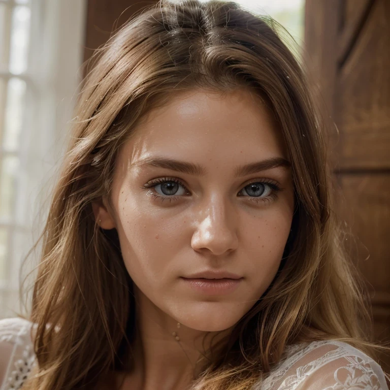 ((best quality)), ((ultra resolution)), ((photorealistic)), (intricate details), 19 ans, Cheveux blond, visage parfait, se maquiller:1.5, Light on the face, facial detail, nu, cheveux courts, de loin, en lingerie, at the mountain, gros seins, a close-up