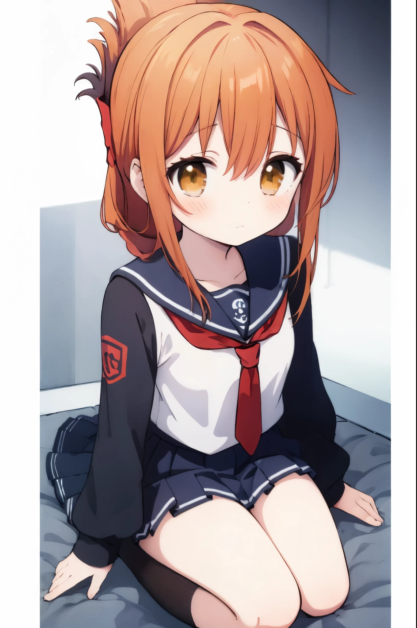 A female student in uniform is feeling unwell and is sitting on the floor of the gymnasium watching a physical education class(masterpiece, best quality:1.2),illustration,8k,hd,1girl,solo,upper body,(portrait:1.2),brown_hair,folded_ponytail,brown_eyes,serafuku,long_hair,school_uniform,skirt,pleated_skirt,
