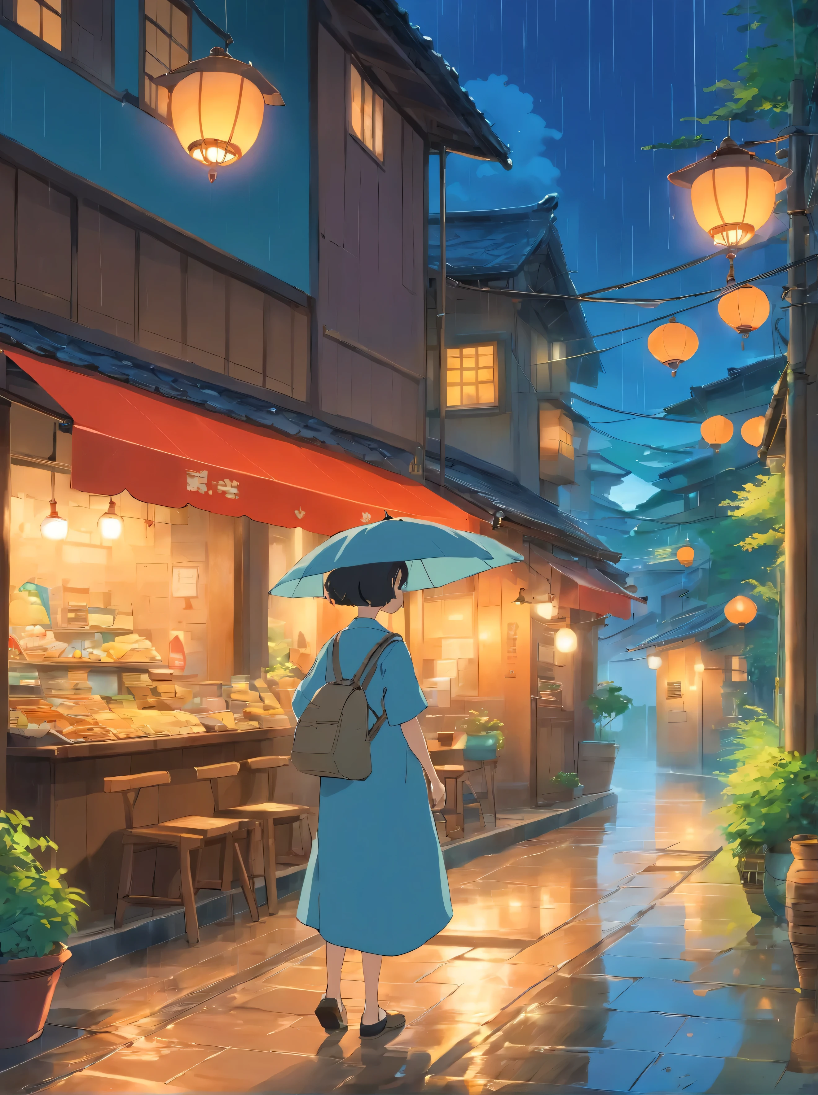 (tmasterpiece),(Best Picture Quality),8k,Highly delicate,Super meticulous,A village soaked by torrential rain,(downpours),(Tranquil and mysterious),Sneaky shadows,Everywhere,((stillness))。