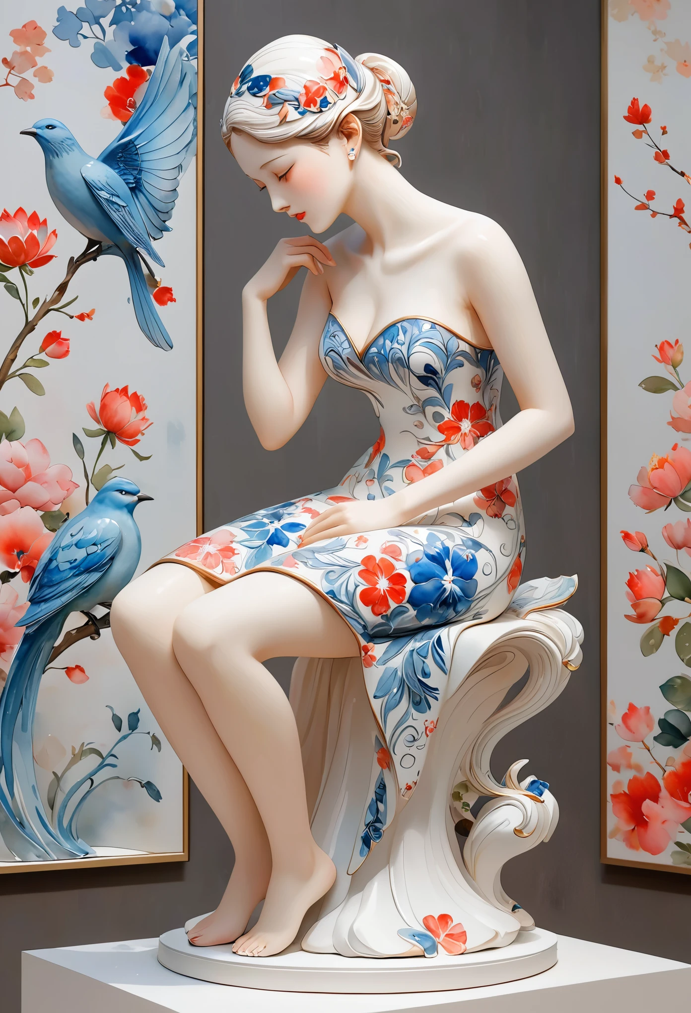 (masterpiece, best quality:1.2) ，Artistic statues，3D Sculpture，ceramics，Watercolor pattern， whole body（8k）