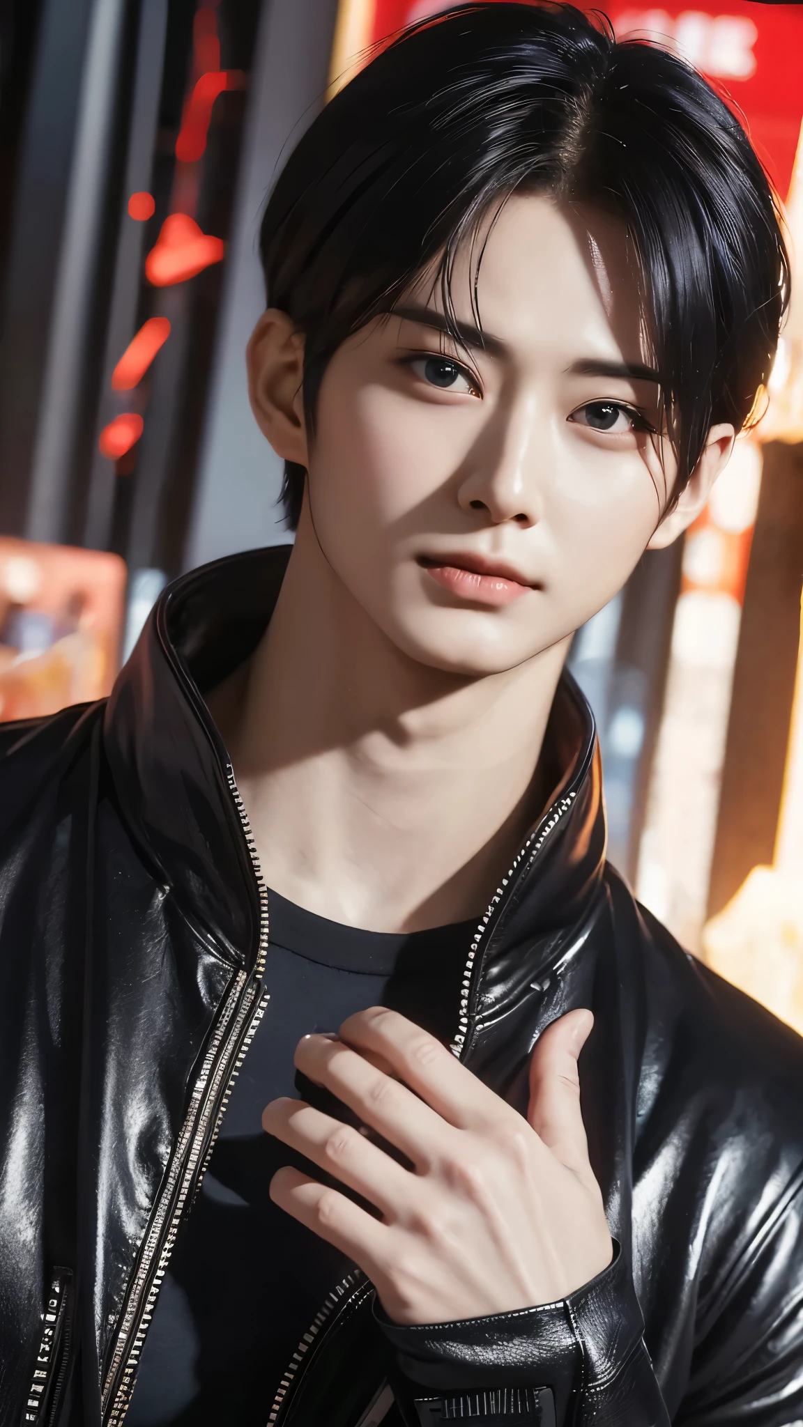 "Enjoy a visual feast as you witness the astonishing transformation of handsome 20-year-old Saitama, a being of unparalleled strength and captivating aura. With brilliant short-cut black hair and red eyes penetrating, this energetic person will surprise you."