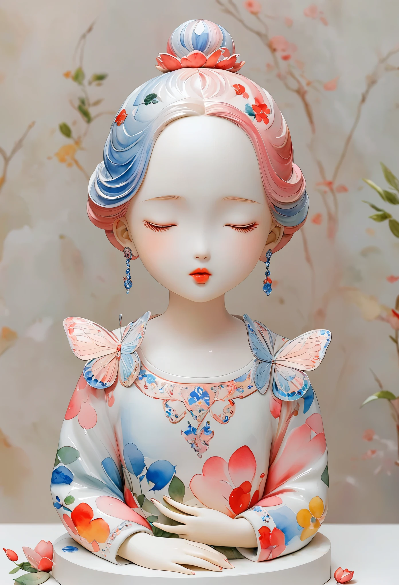 (masterpiece, best quality:1.2) ，Artistic statues，3D Sculpture，Ceramic dolls，Watercolor pattern， whole body（8k）