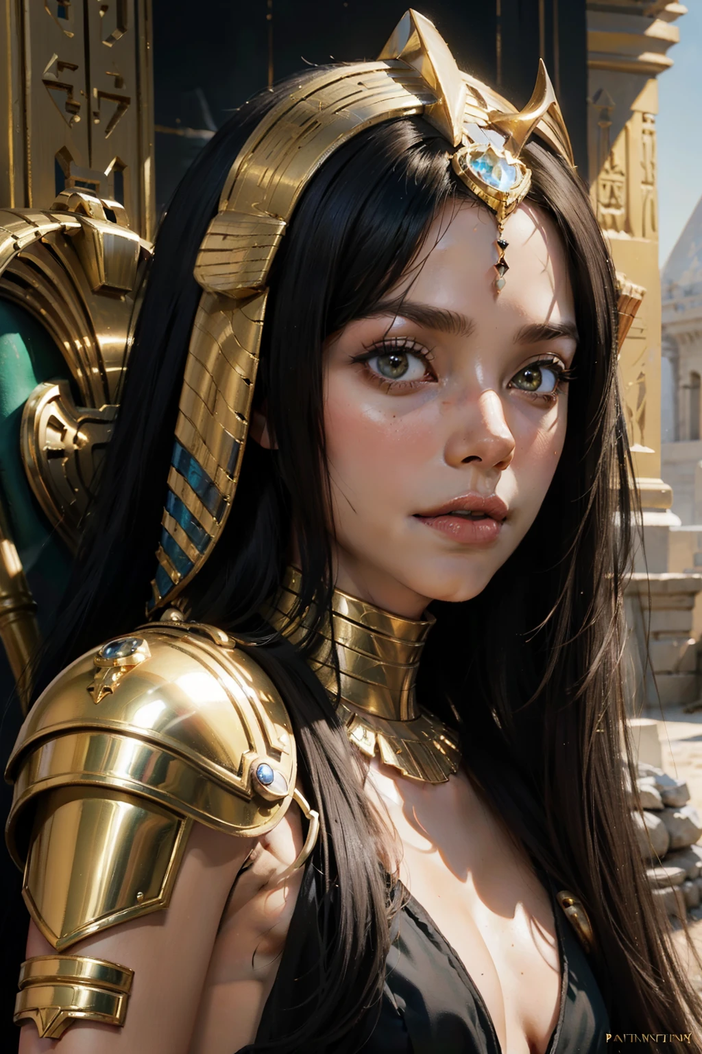 Pharaoh, the pharaoh woman, Sphinx, sphinx girl, onyx sphinx, monstergirl, (solo), brunete skin, photorealistic, detailed face, detailed hands, egypt, warm colors, d&d, fantasy, highly detailed, digital painting, artstation, sharp focus, fantasy art, character art, illustration, 8k, art by artgerm and greg rutkowski