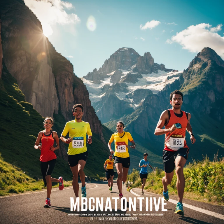 Create a Cinematic Poster, sem textos, beautiful of a series that tells the following story: diverse group of 4 amateur runners who come together on an epic journey to overcome personal and collective challenges as they prepare for an internationally renowned marathon. Each character has their own motivation for running, from the quest to overcome past traumas to realizing long-held dreams. Enquanto treinam juntos, face physical obstacles, emocionais e sociais, descobrindo o poder da amizade, resilience and determination along the way