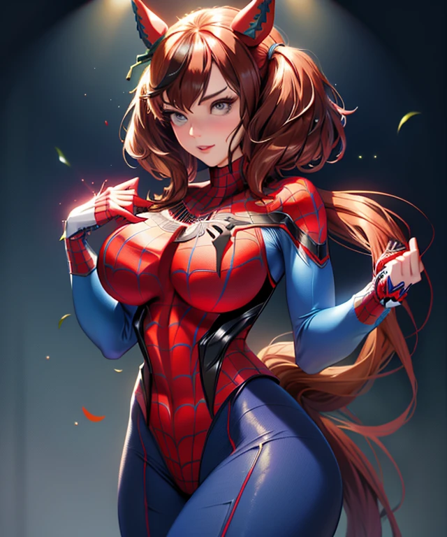 nicenature ,Beautiful woman ,detailed the outlined body with Spider-Man cosplay, very large breasts,tits big