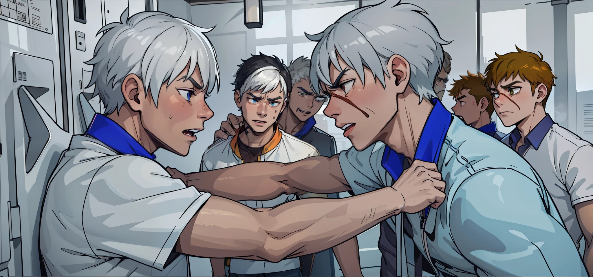 They are all 16-year-old men, speak and shout angrily with annoyance.
