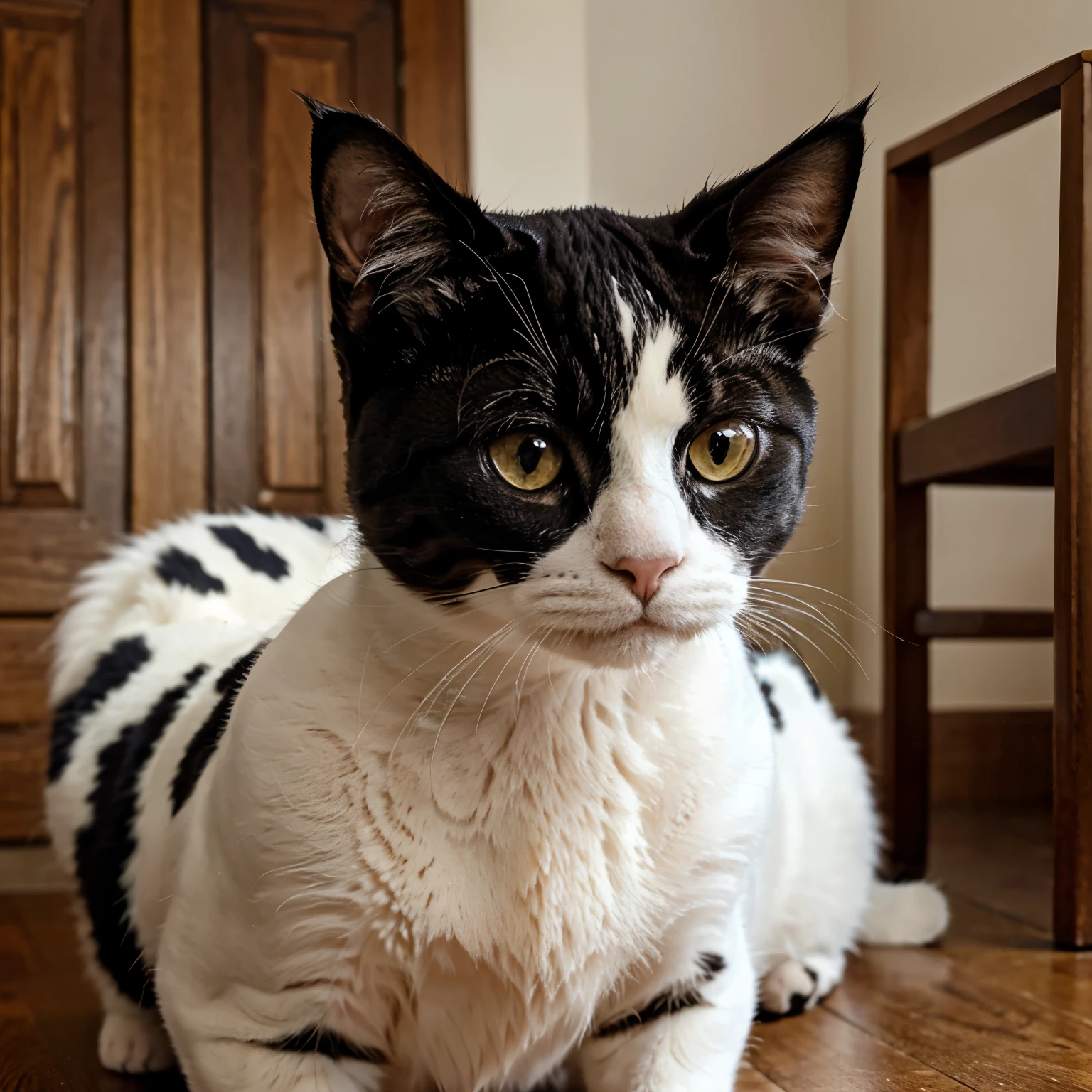 Make a cat animal photo which is looks like a cow
