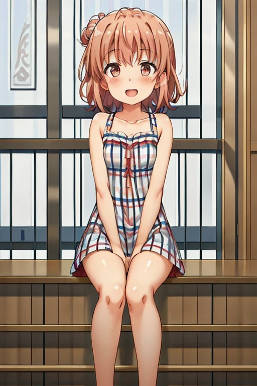 ((highest quality)), ((masterpiece)), (be familiar with), Perfect Face, indoor, Bedroom, Watching the audience,
One woman, Yuigahama Yui,
Open Mouth, Ecstatic expression, blush, smile,
Small breasts, Flat Chest, Young Girl, , , Girl,
Short Hair, Salmon-colored hair, Salmon-colored eyes, Side Pony,
Leg spread,