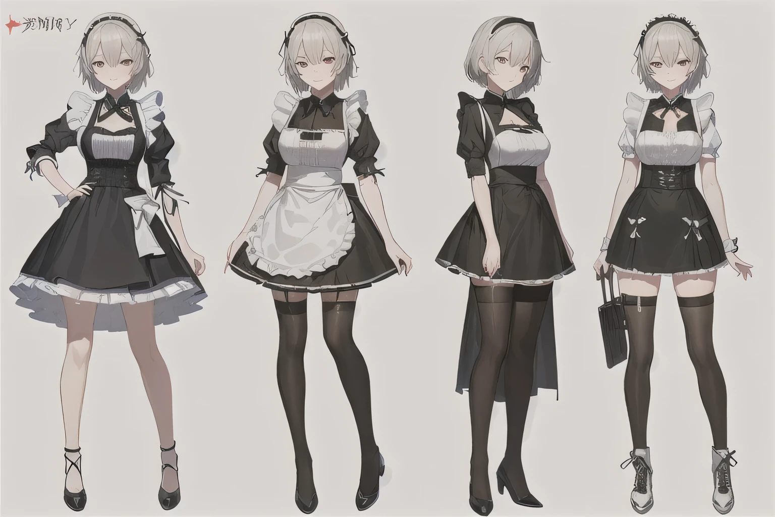 arafed image of a woman in a maid outfit with a bunch of different poses, maid outfit, Anime girl wearing Maid costume, Kushat Krenz Key Art Women, Maid costume, nier automata concept art, Guweiz on Pixiv ArtStation, Anime maid riding early, Guweiz on Artstation Pixiv, Gorgeous maid