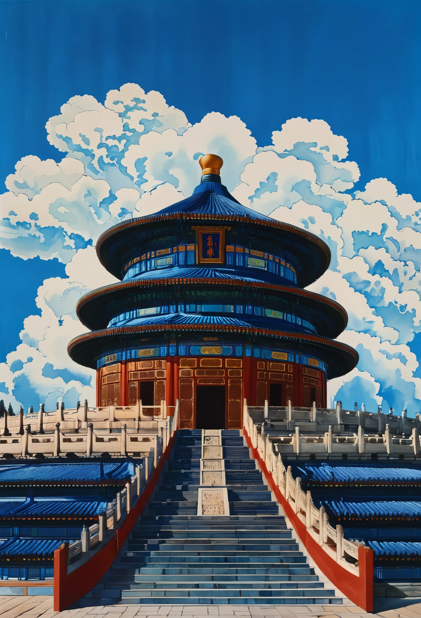 gangfeng, temple of heaven, , chinese architecture, white clouds, traditional design, stairs, symmetry, circular building, daytime