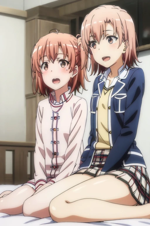 ((highest quality)), ((masterpiece)), (be familiar with), Perfect Face, indoor, Bedroom, Watching the audience,
One woman, Yuigahama Yui,
Open Mouth, Ecstatic expression, blush, smile,
Small breasts, Flat Chest, Young Girl, , , Girl,
Short Hair, Salmon-colored hair, Salmon-colored eyes, Side Pony,
Leg spread,