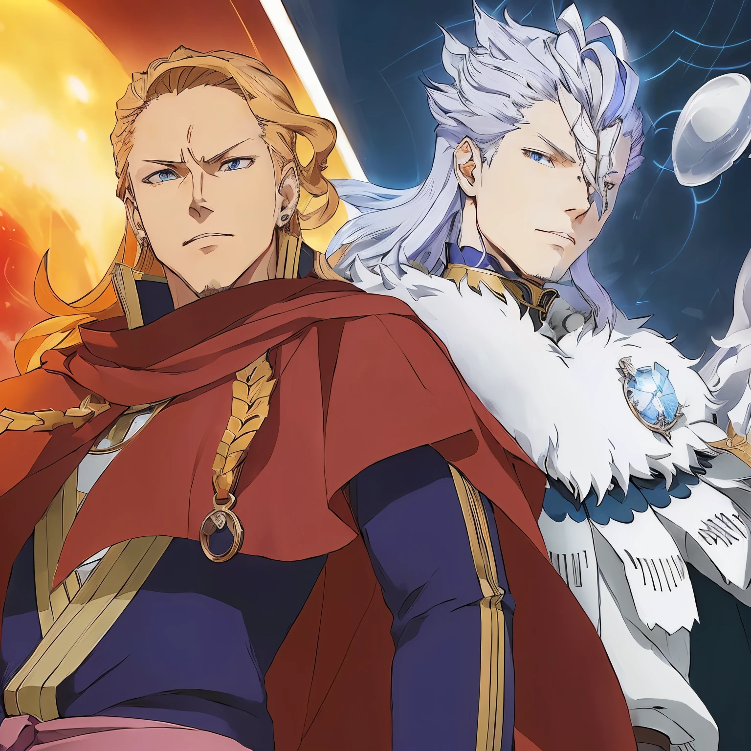 a couple of anime characters standing next to each other, today's featured anime still, top 25 fantasy anime series, seven deadly sins anime, screenshot from black clover, sirius a and sirius b, petros and leonid, key visual, key anime art, key art, human and dragon fusion, official art, queen and ruler of the universe, key anime visuals
