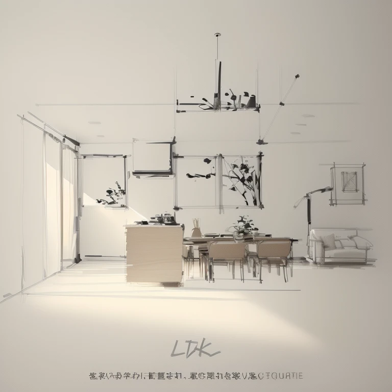 Picture of a living room with a dining table, Architectural sketches, Line art!!, Sketch-like, Line art, Sketch illustration, by Hideyuki Kikuchi, Sumi - E Lighting Style, by Oka Yasutomo, Artistic Expression, Architectural Illustration, interior design architecture, interior design background, interior! design, architectural drawing, Line artイラスト