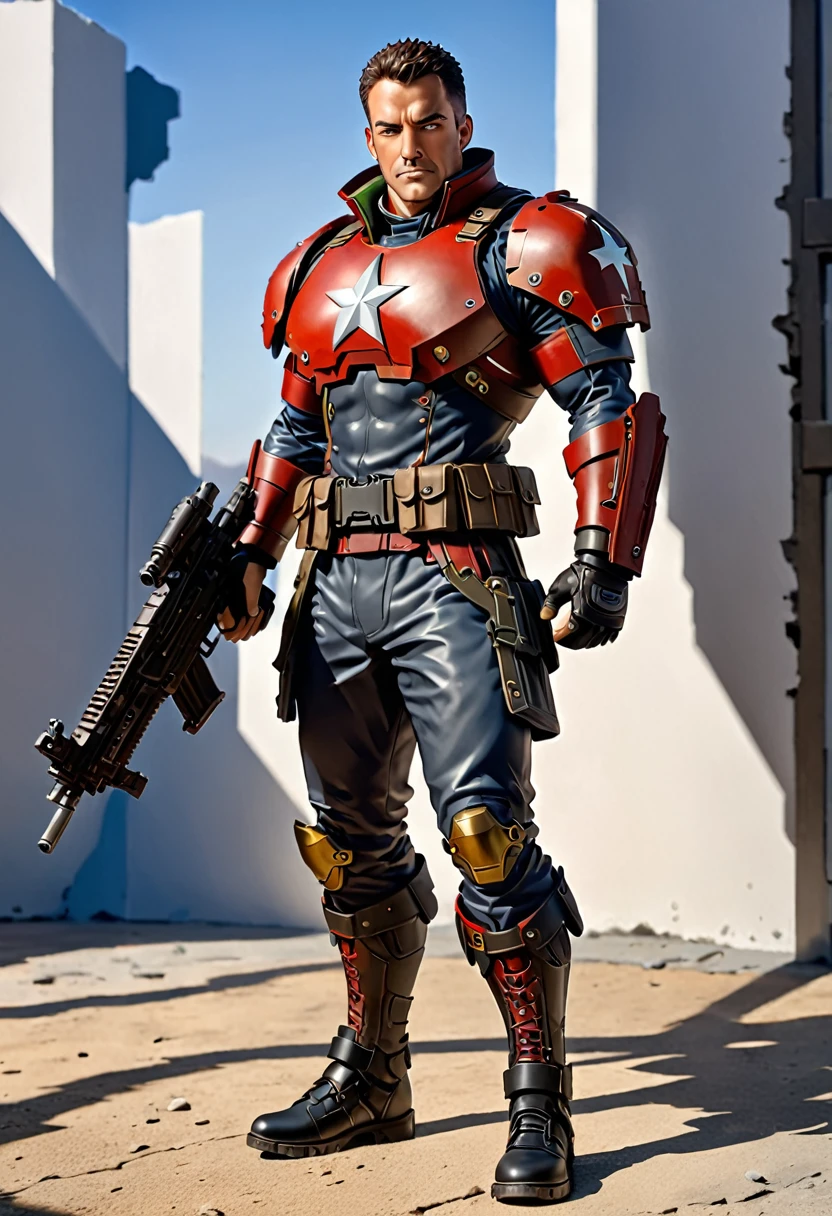 (masterpiece, highest quality, Very detailed, Best Shadow), (Detailed Background,) SF Liberator Captain Strong Confident Strong Armed Mercenary Male