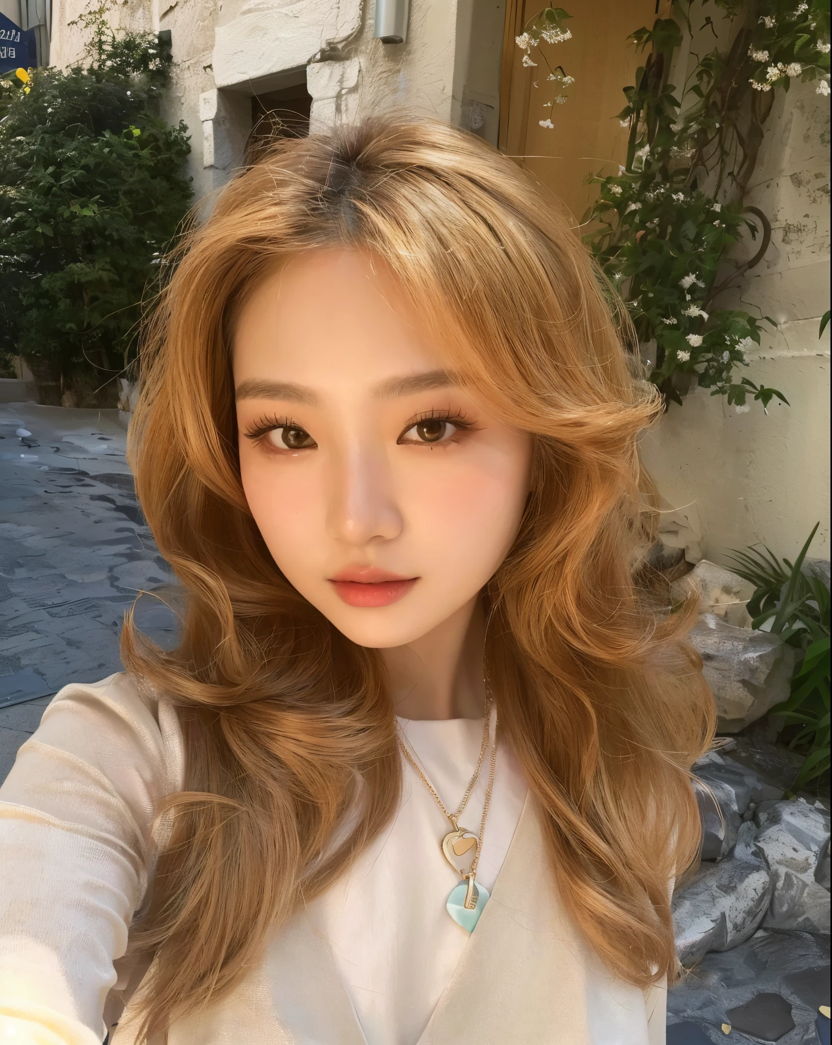 mulher arrapada com cabelos longos e um colar tirando uma selfie, chiho, Desculpe, a young asian woman, Janice cantou, Yanjun Chengt, young asian woman, portrait of japanese gyaru, gema chen, Louise Zhang, com cabelo ruivo cacheado, o corte Hime, taken at the beginning of 2020, heonhwa choe