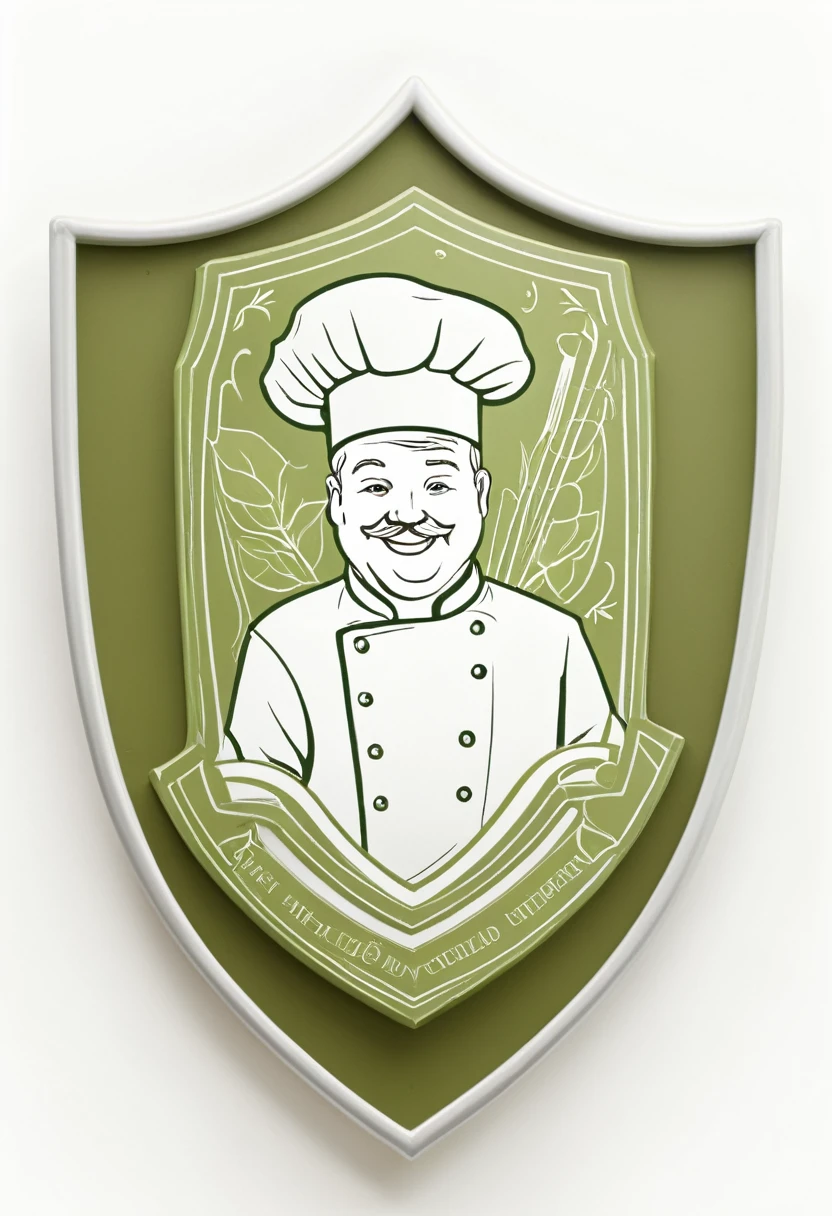 Create a shield that is olive green inside and has a drawing of a chef