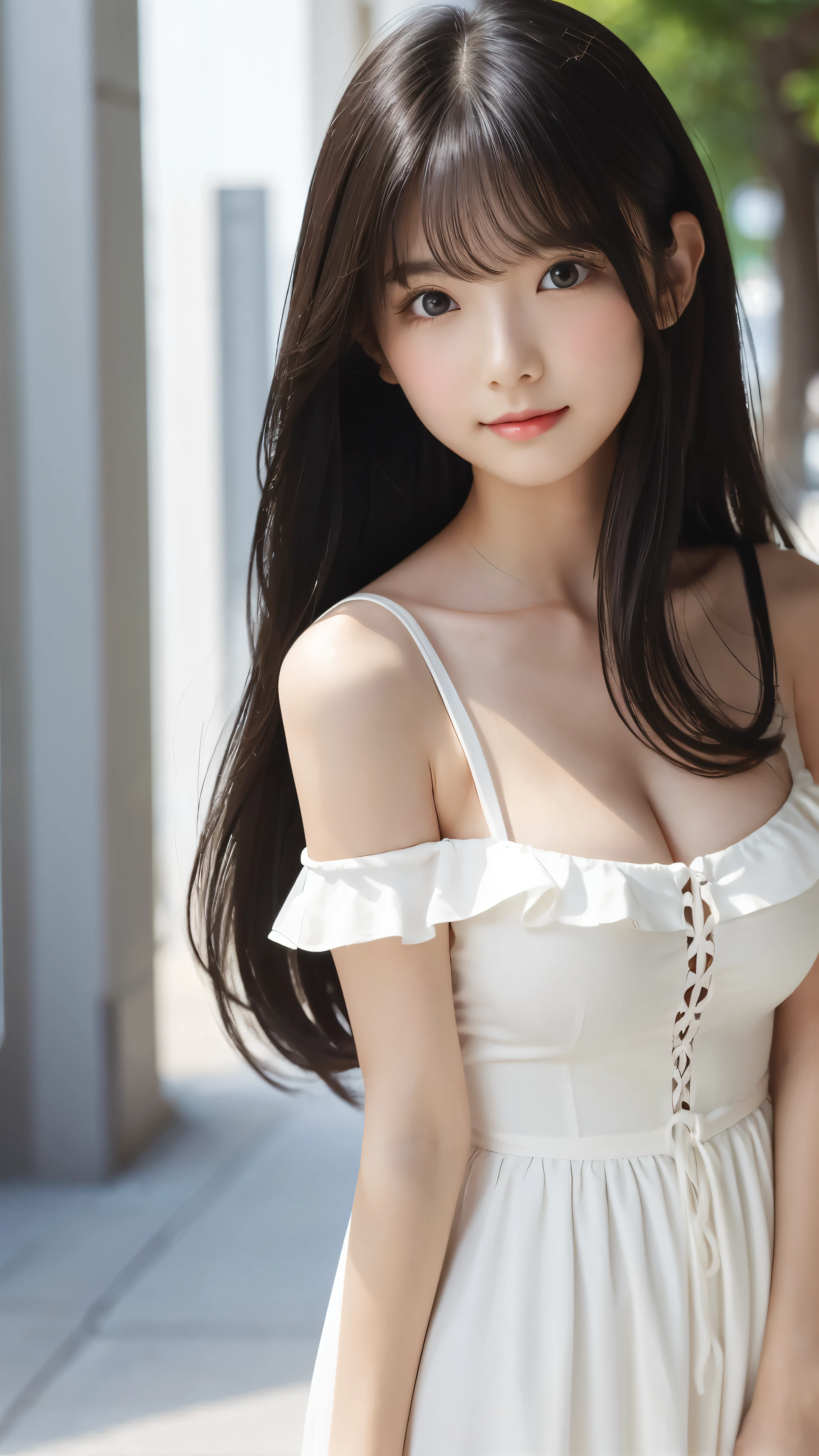 Shining, clear, white skin、Her windblown black hair hides her beautiful face.、huge、Sexy beautiful face of 28 years old、Beautiful straight hair that stands out、growing up, glowing light brown eyes、Sexy long silky bangs covering the eyes, Sexy young woman with super long hair hiding her sexy face、Shiny black hair、(((Sexy Woman)))、The cleavage is visible,Red sexy dress