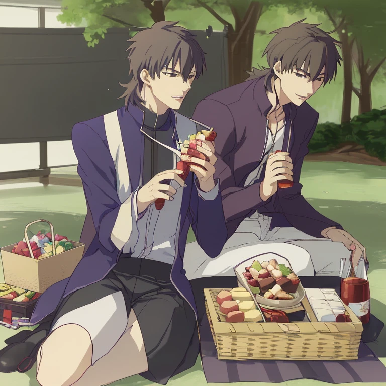 Kotomine Kirei having a picnic at the exam venue