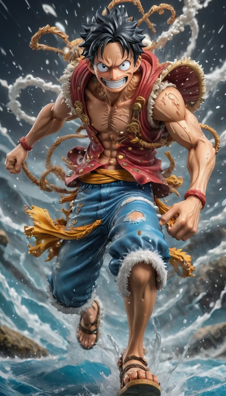 Surreal), (figure), (High resolution), (8k), (Very detailed), (best figure), Luffy, one piece, Gear 5