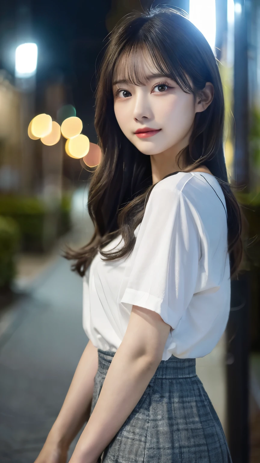 (highest quality,masterpiece:1.3,超A high resolution,),(Very detailed,Caustics),(Photorealistic:1.4,RAW shooting,)Ultra-Realistic Capture,Very detailed,High resolution 16K for human skin、 Natural skin texture、、Skin tone is even and healthy looking、 Use natural light and color,One Woman,Japanese,,cute,Silver Hair,Middle Hair,(Written boundary depth、chromatic aberration、、Wide range of lighting、Natural Shading、)、(Outdoor lighting at night:1.4)、(Hair swaying in the wind:1)、Long Hair、(Exposure:3.0)、Sheer white shirt、skirt