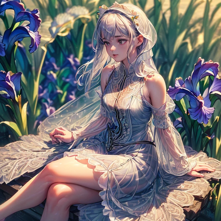 (sitting:1.6),(May:1.4),(Lakeside:1.6),(Lixia:1.6),(Fresh greenery:1.6),(Iris_focus:1.8),(Fleshing Birds:1.5),(sheer material_one-piece dress:1.8),(hair blowing in the wind:1.4),(strong wind:1.4),(looking away:1.8),(from diagonally above:1.6),(tiered layers skirt:1.4),(lace trimmed:1.4),(embroidery:1.4),(diffraction of light:1.2),(tyndall effect:1.2),(pale red lip:1.2),(fuller lips:1.3),(beeline:1.4),(sense of depth:1.4),(highest quality:1.2),(32K:1.2),(HDR1.2),(Ultra-high resolution:1.2),(RAW:1.2),(masterpiece:1.2),(Intricate details:1.6),(Delicate and beautiful details:1.6),(Detailed eyes:1.1),(Detailed facial features:1.1),(glossy lips:1.1),(madeon:1.3),(perfect anatomy:1.3),(best illuminate:1.3),(cinematic shadows:1.3),(absolutely resolution:1.2),(incredibly absurdres:1.2),(highres:1.2),(refraction:1.2),(ultra detailed:1.2),