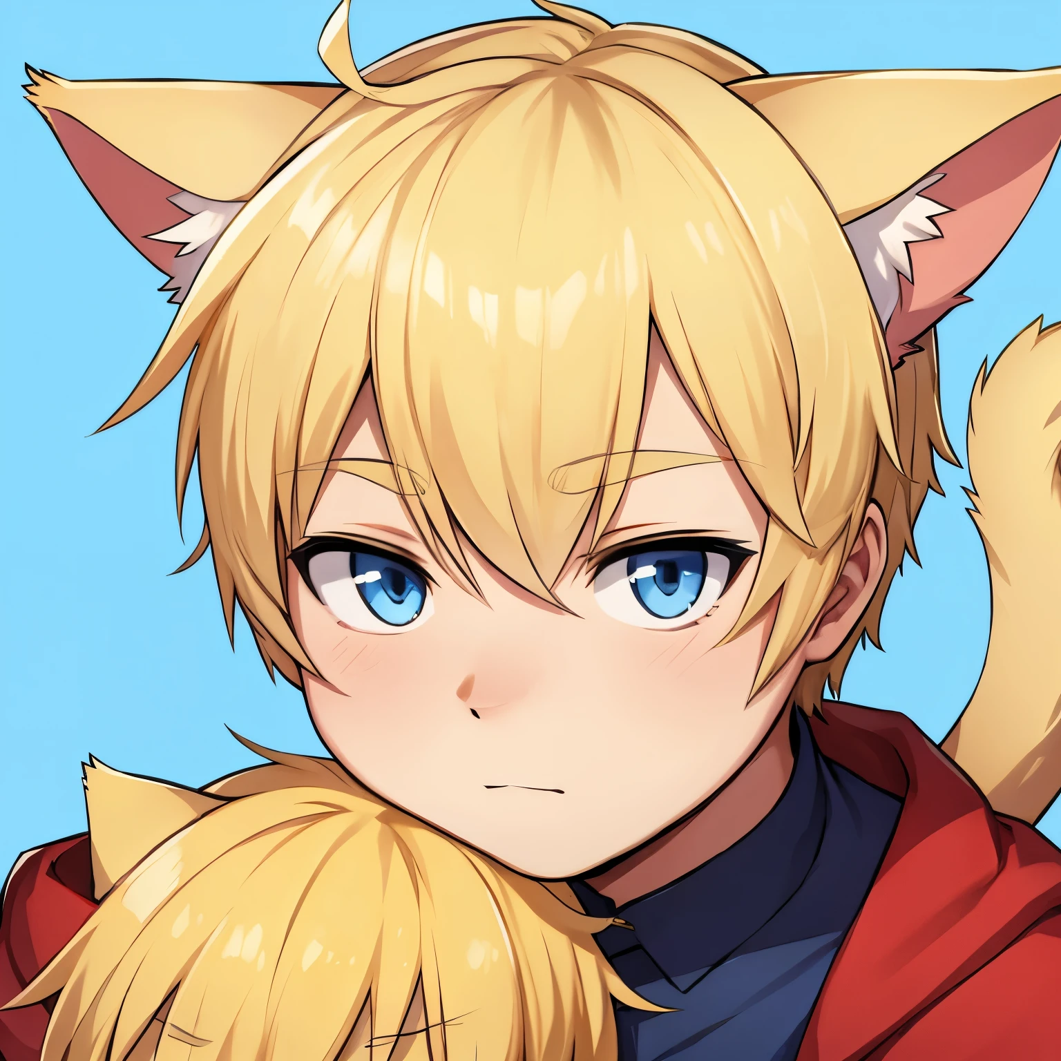 Blond hair boy with cat ears blue background