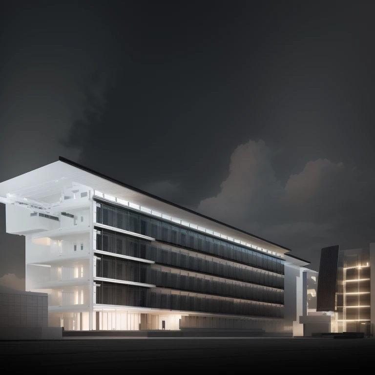 Black and white photo of a building with a clock, Cross-sectional model, Center Model Building, Architectural models, detailed model, Bad Van Der Loo, Digital Model, Concept model, Inspired by Ned M. Seidler, Intermediate View, Inspired by David Chipperfield, Inspired by Paul Lucien Dessau, 建築rendering, architectural section, rendering