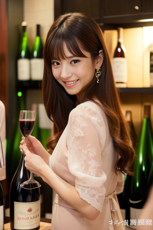 hair, Ultra-high resolution, highest quality, masterpiece: 1.2), (Realistic, photoRealistic: 1.37), Very detailed, celebration party、Three women who love wine、Three Men、Japanese sahaire、Shochu、Champagne、Sparhairling wine、Winter Night、restaurantでワイン宴会、(slimな男女4名),(Wine for 5)、(slimフェイス),Happy、 最高なsmile、Fox face、Berry Short、(Because I'thin), (Brown Hair), (Shortcuts), Long sleeve shirt、Winter Fashion、Japanese、Dutch、German、Portuguese、Belgian、Italian、French, (erupt), (slimボティ), (Brown Hair), (Shortcuts), Pure beauty、cheehairs blush a little, (34 years old), 38 years old, alone, Outside the window, a beautiful and detailed night view unfolds...., restaurant, wine glassが座っている, At night, In a prominent place (from the Upper Body) Nova Frog Style, actress, model, Upper Body, White wine, slim, wine glass, Very beautiful night view, wine glass Put in the Middle, Happy smile, (smile: 1.15),