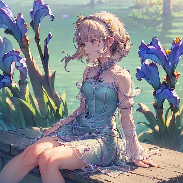 (sitting:1.6),(May:1.4),(Lakeside:1.6),(Lixia:1.6),(Fresh greenery:1.6),(Iris_focus:1.8),(Fleshing Birds:1.5),(sheer material_one-piece dress:1.8),(hair blowing in the wind:1.4),(strong wind:1.4),(looking away:1.8),(tiered layers skirt:1.4),(lace trimmed:1.4),(embroidery:1.4),(diffraction of light:1.2),(tyndall effect:1.2),(pale red lip:1.2),(fuller lips:1.3),(beeline:1.6),(sense of depth:1.6),(highest quality:1.6),(32K:1.6),(HDR1.6),(Ultra-high resolution:1.6),(RAW:1.6),(Realism:1.6),(masterpiece:1.6),(Intricate details:1.5),(Delicate and beautiful details:1.5),(Detailed eyes:1.1),(Detailed facial features:1.2),(glossy lips:1.3),(madeon:1.6),(perfect anatomy:1.6),(best illuminate:1.5),(cinematic shadows:1.5),(absolutely resolution:1.6),(incredibly absurdres:1.6),(highres:1.6),(refraction:1.3),(ultra detailed:1.6),