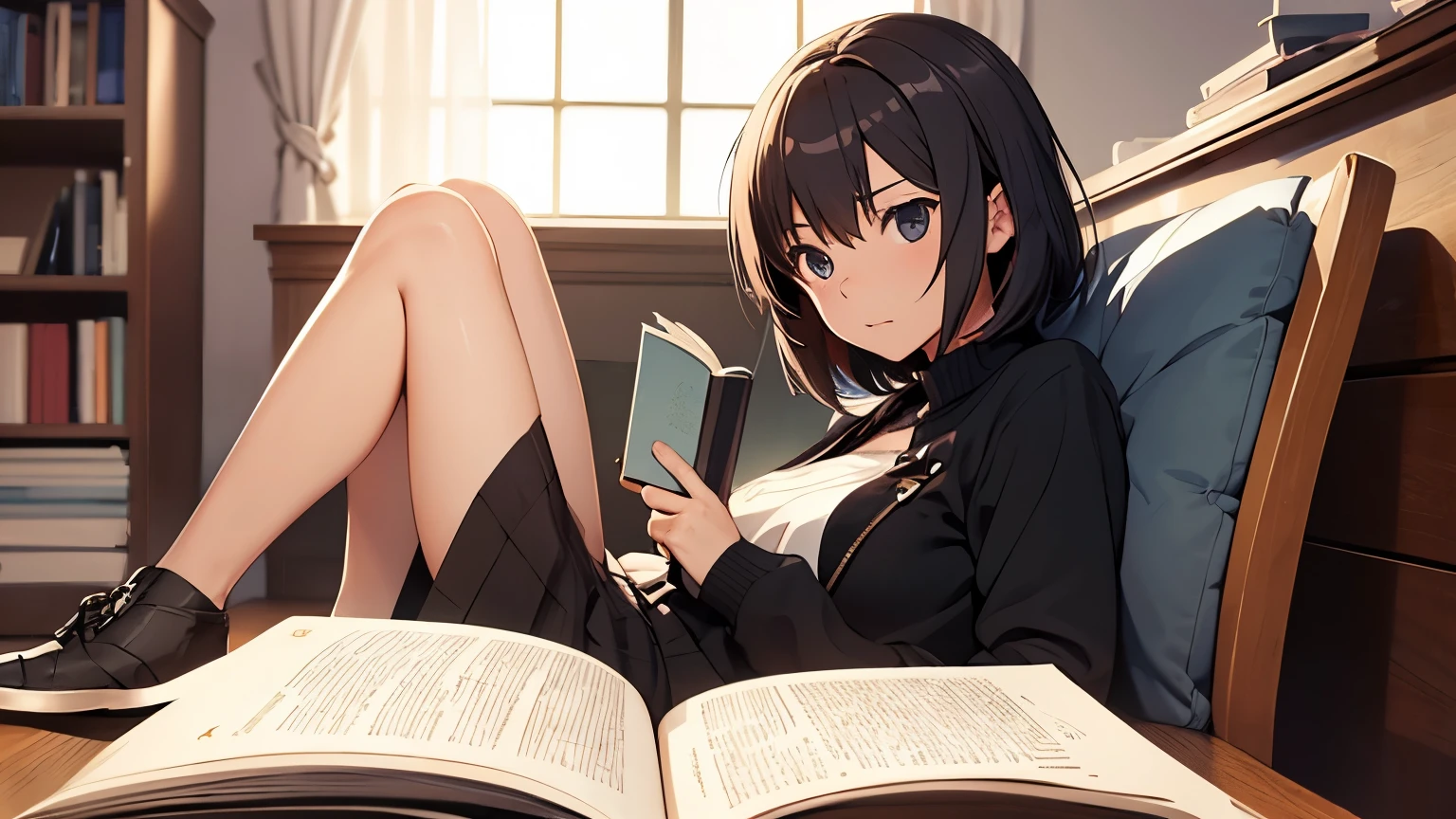 Anime girl in a miniskirt, Reading a book,whole body,Complete two-legged,Complete Hand,Makoto Shinkai&#39;s art style, Shinkai Makoto style, Painted in an anime artist&#39;s studio, By Shinkai Makoto. Digital Rendering, Lo-fi Girl, ( ( By Shinkai Makoto ) ), in the Makoto Shinkai&#39;s Style, Anime Style 4k, Makoto Shinkai&#39;s Style, Created by Anime Painter Studio、sunset、At dusk,(Ultra High Definition CG Integrated 8K Wallpaper: 1.2), (Beautiful Skin: 1.2), (Pale skin: 1.3), (Hyper Sharp Focus: 1.5), (Ultra Sharp Focus: 1.5), (Beautiful pretty face: 1.3), (Highly detailed background, Detailed background: 1.3), Ultra Realistic Photo, Ultra-sharp images, Hyper-detail image