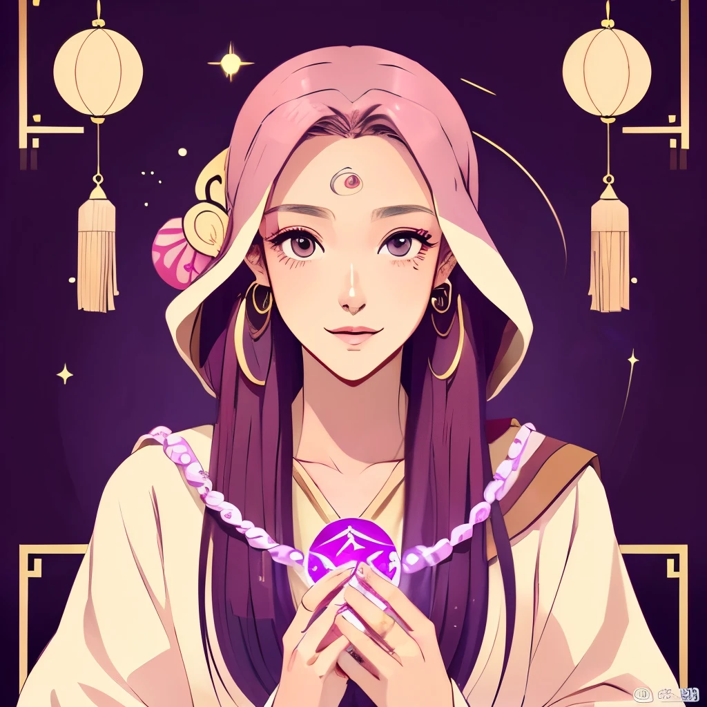 palm anime An illustration fortune teller Semi-long hair Woman with forehead out pink purple Brown Hair
