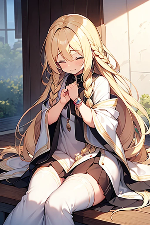 1 woman,Blonde、Long Hair、Braided hair、Wavy Hair、Being lazyecstasy face,closed eyes,(masturbation)