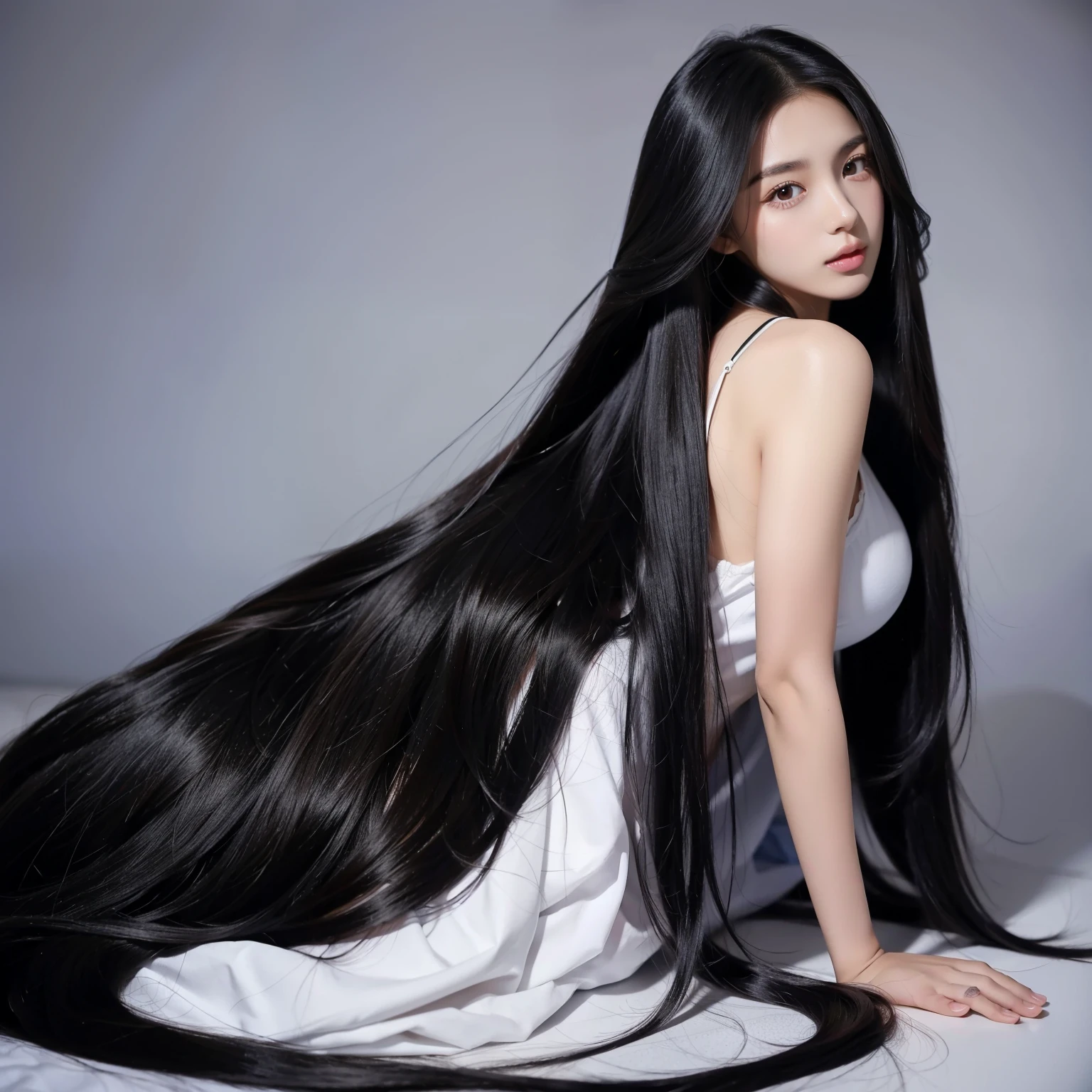 Super Long Hair、Best image quality、highest quality、Highest Resolution、Ultra-realistic photos、Full body photo、1 girl、Very beautiful face、Super super long hair、Hair Length Approx.5Meters、Straight black hair、Black hair longer than height、Black hair that hasn't been cut for over 20 years、Slender body、naked、World Long Hair Contest Winner、Terrifyingly thick black hair、My very long black hair is wrapped around my body.、Location: Bedroom、3Meters離れたところから撮影、Shiny and beautiful black hair、Terrifyingly long black hair、The luster of her black hair is so beautiful、Too much black hair、Very long black hair filling the screen、The longest black hair in the world、The most black hair in the world、The most beautiful black hair in the world、My long black hair is spilling out all over the room.、My long black hair makes the whole room pitch black.、