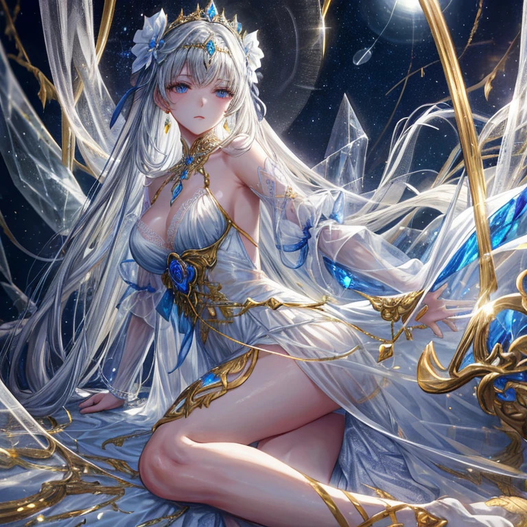 ((Realistic lighting,Top Quality,8k,masterpiece:1.3)),Clear focus:1.2,1 Giant breasts,Perfect beauty:1.4,Slim Abs:1.1,((Long dark white hair,big:1.2)),(Torn Dress:1.3,White transparent full leg stockings:1.2,Transparent white mesh panties inside,at night:1.1),Delicate face,double eyelid,arrive,(whole body lying on the bed: 1.2),To the camera,Raise your legs,Legs open,high quality,masterpiece,超A high resolution,(Realistically:1.4),RAW Photos,One girl,dark,Dark shading,Cold Light,Spread your legs,arrive,White transparent panties、One Girl, alone, (((trapped in big crystal)))(trapped in crystal:1.7),((add eye details)), ((Add facial details)), crystal, star, Shine, beautiful night sky on background, moon, stars on background,diamond、たくさんのcrystalが付いた透けたドレス, fantasy sheer dress, A magical dress with a see-through chest, crystal製シースルードレス, Shine花の透明なドレスを着た女性, intricate fantasy sheer dress, Transparent rainbow colors, translucent intricate gown, Semi-transparent and elaborate costume design, Translucent dress, A surprisingly young and mysterious person, Bejeweled Opal Statue, Fantasy Transparent Costume, Made from dried flowers、Glasswork、Glass slipper decorated with gold and white flowers, 気まぐれIntricate details, intricate and elegant, beautiful detailed elegant, Fairytale Style, ultra Intricate details, elegant. Very detailed, Complex and beautiful, golden Intricate details, Cinderella, side view Intricate details, Complex gold elements, Intricate details, intricate and detailed, 非常にIntricate details、So magical and dreamy, Blue and white tones, Relaxing environment, Fantastic and dreamy theme, Dreamy aesthetics, Quiet and peaceful atmosphere、attractive, thin,Nipples are visible、Large-size Exy S100, seductive lingerie camisole、a close up of a woman's underwear with a good and panties, bright blue shiny slutty transparent lingerie, lingerie, lingeries beauty, thin underwear, laced lingerie, lingerie!!, good, wearing sexy lingerie, goodlette, captivating and mesmerizing, Harness and Garters, lingeries, Very sexy、((Realistic lighting,Top Quality,8k,masterpiece:1.3)),Clear focus:1.2,1 Giant breasts,Perfect beauty:1.4,Slim Abs:1.1,((Long dark white hair,big:1.2)),(Torn Dress:1.3,White transparent full leg stockings:1.2,Transparent white mesh panties inside,at night:1.1),Delicate face,double eyelid,arrive,(whole body lying on the bed: 1.2),To the camera,Raise your legs,Legs open,high quality,masterpiece,超A high resolution,(Realistically:1.4),RAW Photos,One girl,dark,Dark shading,Cold Light,Spread your legs,arrive,White transparent panties