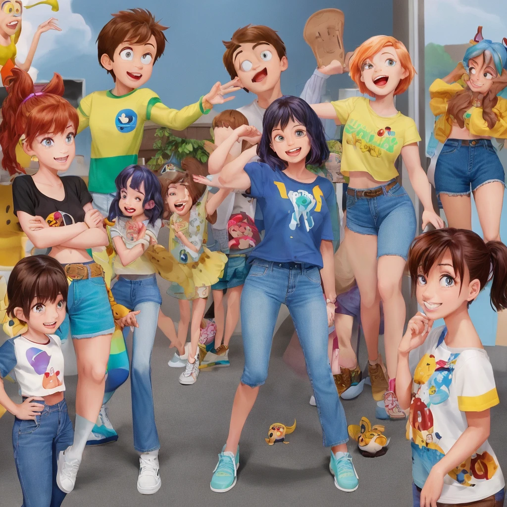 Imagem Disney Pixar. A , olhos azuis, cabelo curto, cacheado e marrom claro, pele clara, short jeans e blusa colorida,
sorriso largo e fofa.