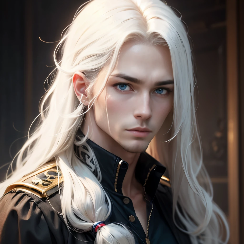 Man, white long hair, blue eyes
