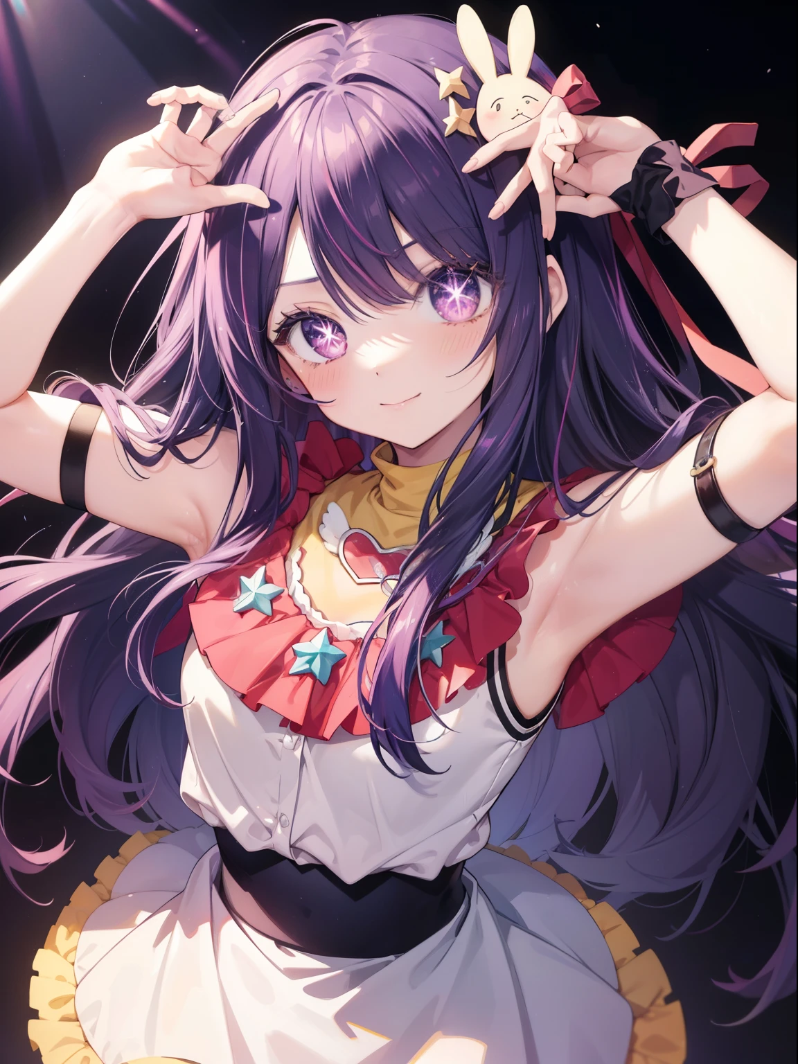 Sparkling,Ultra-high sharpness,One girl , Ai Hoshino, (Delicate and detailed facial features:1), high resolution, Ultra-clear resolution, Movie quality,pretty girl,Wearing stage costumes,Take the stage,The spotlight shines on your body