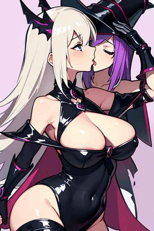 two women, kiss, dark magicien girl outfit 