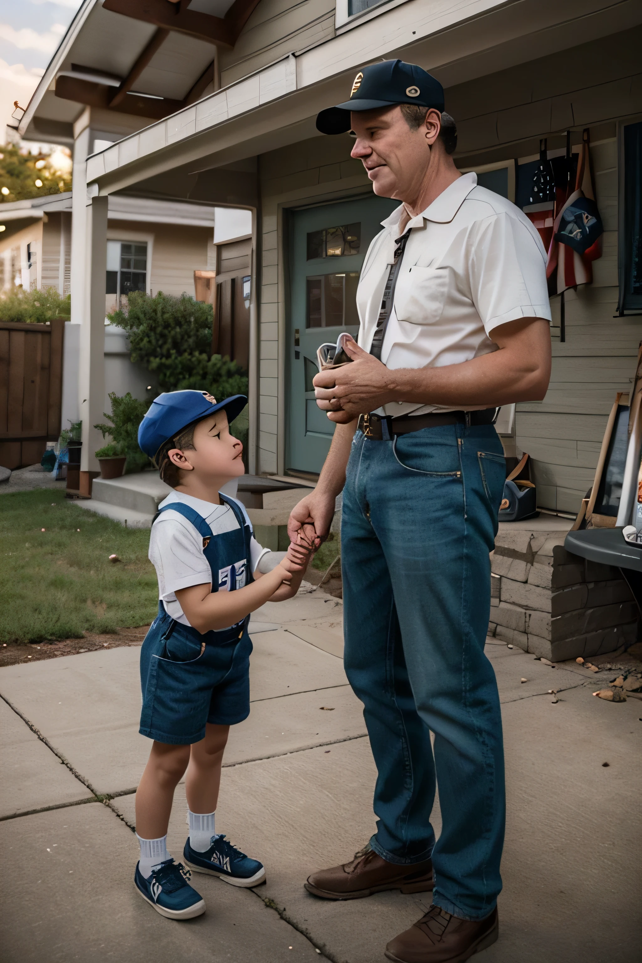 A heartwarming comic strip panel by Tom Batiuk and Dan Davis, portraying the beloved character Crankshaft. Crankshaft is seen wearing his signature cap and standing in front of his garage, which is adorned with vintage cars and tools. In the background, a typical Midwestern neighborhood comes to life, with neighbors chatting and children playing in the streets. The overall tone is nostalgic and cozy, invoking feelings of warmth and familiarity.