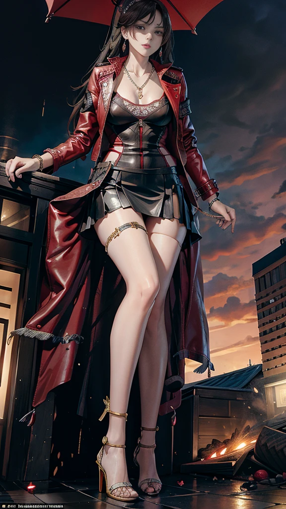 (masterpiece),Highest quality,masterpiece,Detailed Images,European flags,alone,20-year-old,Beautiful Face,Upper Body,Hair on one eye,Medium Sidecut, Blonde, Sharp focus,Black and red uniform,Tight Skirt,(High heels:1.5),