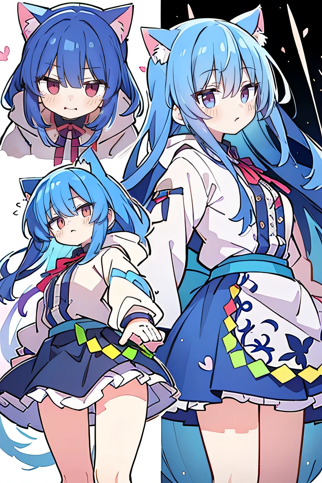 (masterpiece:1.2),Super detailed,lifelike,Expressive eyes,fair skin,perfect face shape,1 girl,
Japanese comics,Gorgeous blue hair,flowing blue hair,flowing clothes,Cat ears,Petals fall,beautiful lola,Baby Angel,sunrise,
Shaking head with one hand,Cross your legs,Gentle and peaceful background,The pavilion is cool and comfortable,smile, wearing hoodie, background of tokyo,back views,snowing, winter.