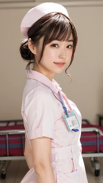 1 girl,(Wearing white nurse clothes:1.2),(RAW Photos, highest quality), (Realistic, photo-Realistic:1.4), masterpiece, Very delicate and beautiful, Very detailed, 2k wallpaper, wonderful, finely, Very detailed CG unity 8k wallpaper, Very detailed, High resolution, Soft Light, Beautiful detailed girl, Very detailed eyes and face, Beautiful and detailed nose, finely beautiful eyes, Perfect Anatomy, Black Hair, Upstyle, nurse uniform, ((nurse cap)), Long skirt, nurse, White costume, thin, hospital, clear, White Uniform, hospital room, Neck auscultation, ((Upper Body))