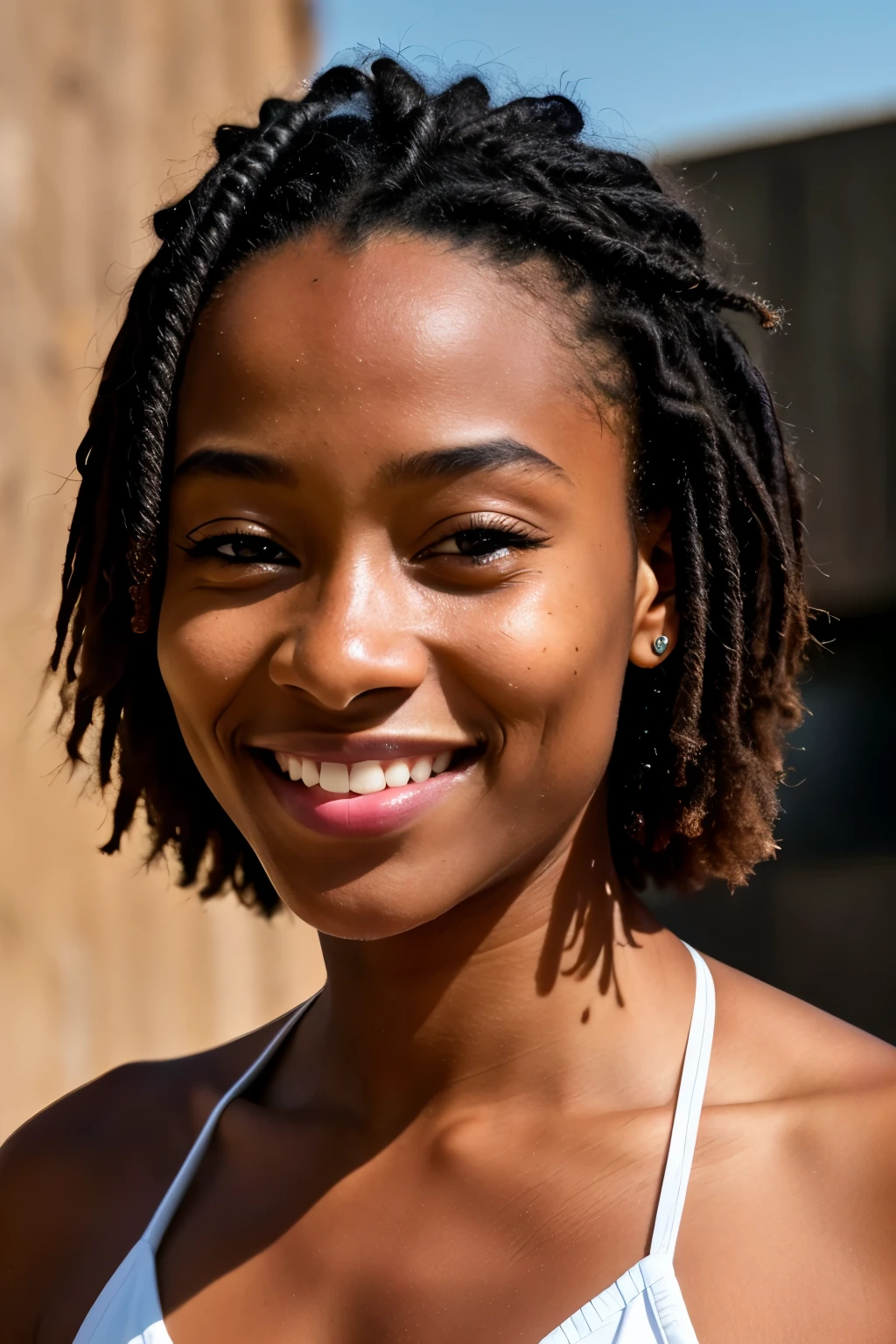 Photo-realistic, ultra-detailed image of Thandi Minenhle, 19-year-old girl, captivating face portrait, radiant smile, skillfully captured with an Apple iPhone camera, high resolution, masterpiece, intricately detailed, sharply focused, natural complexion, realistic skin texture, textured features, detailed eyes, professionally executed, 4k, charming and inviting expression, shot on iPhone, prime lens, shallow depth of field, natural color palette, remarkably lifelike and true-to-form portrayal, photography, photography in high definition, photography.
