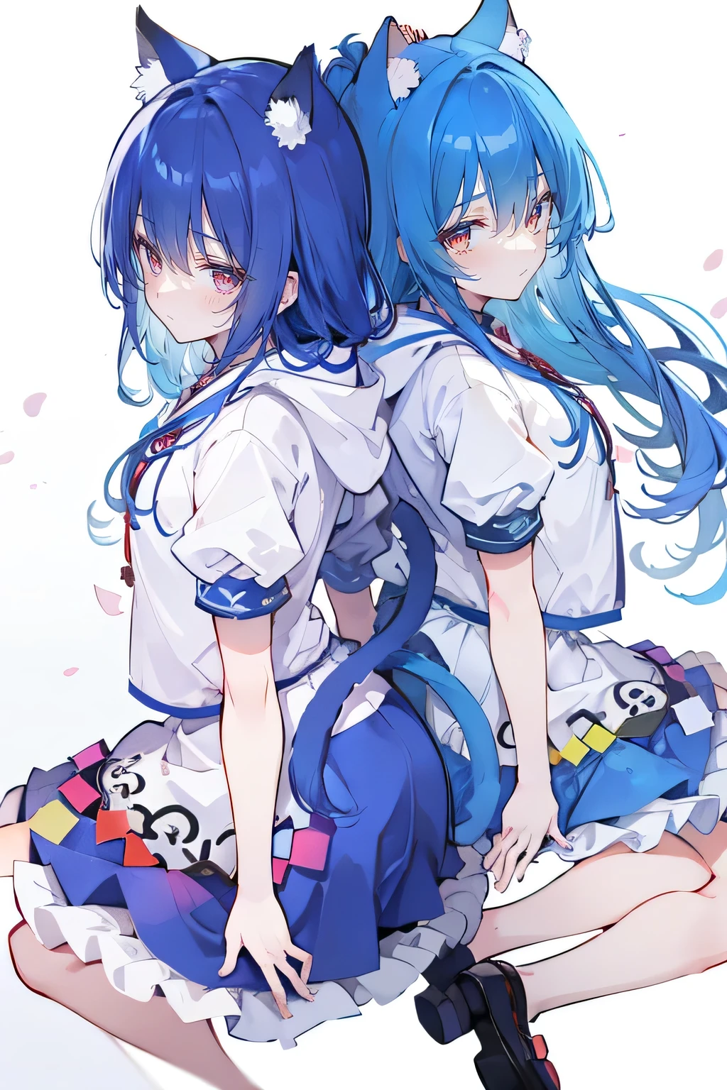 (masterpiece:1.2),Super detailed,lifelike,Expressive eyes,fair skin,perfect face shape,1 girl,
Japanese comics,Gorgeous blue hair,flowing blue hair,flowing clothes,Cat ears,Petals fall,beautiful lola,Baby Angel,sunrise,
Shaking head with one hand,Cross your legs,Gentle and peaceful background,The pavilion is cool and comfortable,smile, wearing hoodie, background of tokyo,back views,snowing, winter.